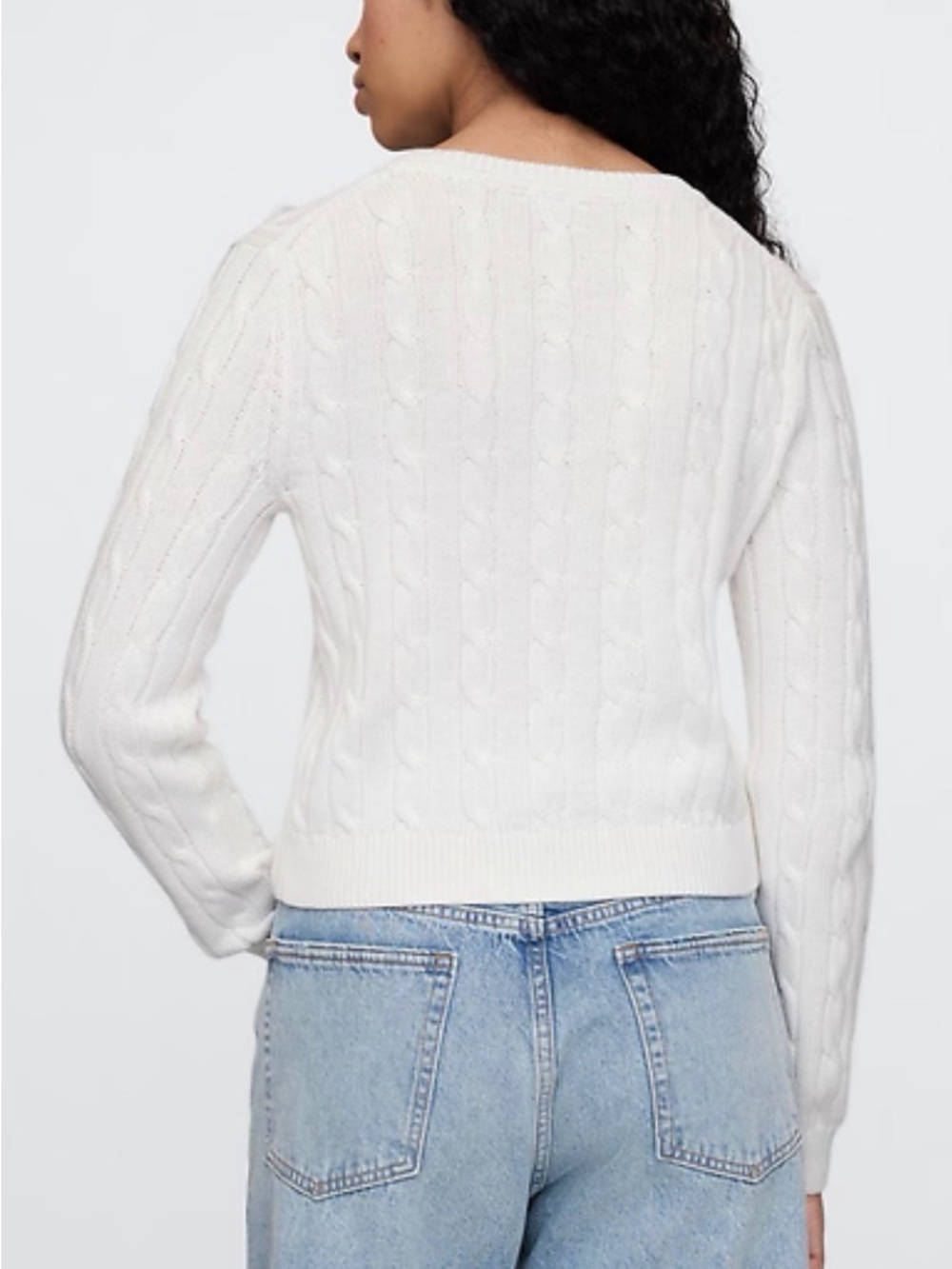NWT GAP Women’s White Cable Knit V-neck Sweater Sz L - Picture 2 of 8